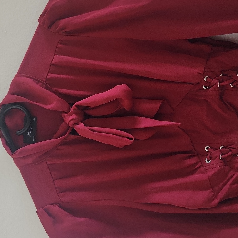 Milk & Honey Red Women's Top with Bow Corset Detail - Picture 4 of 6